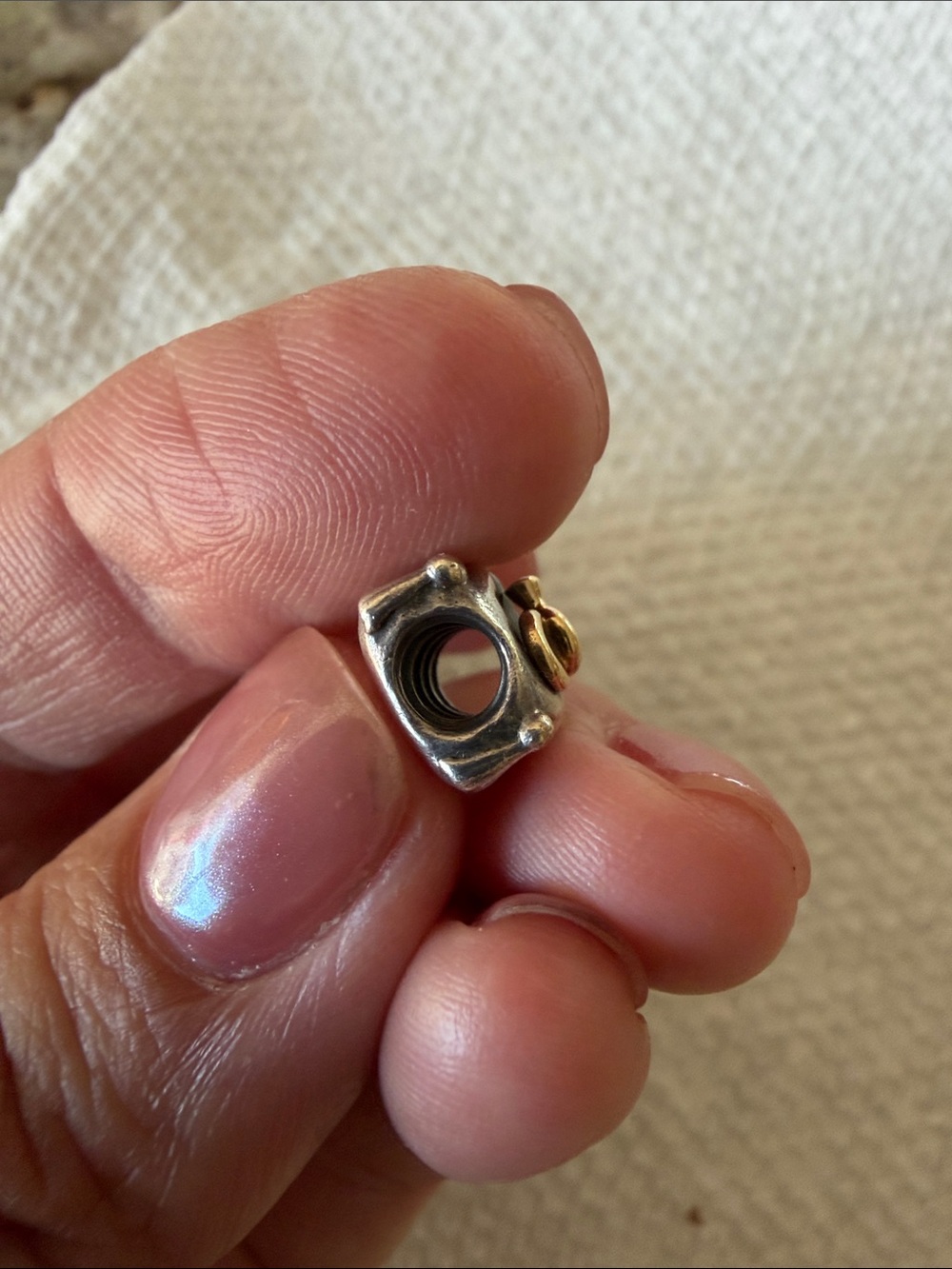 Pandora Sterling Silver Cushion Charm with 14k Gold Ring w/ Real Diamond Motif - Picture 4 of 5